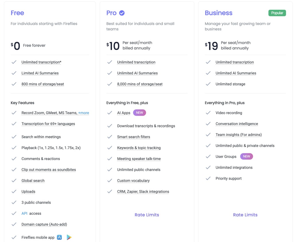 screenshot Fireflies.ai trascrizione automatica